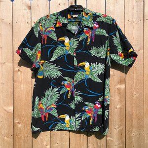 Go Barefoot Hawaiian Shirt Colorful Birds Cotton Tropical S/S USA Men's Size 3XL